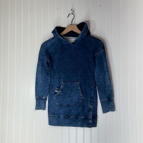 Diesel Kids Hoodie Tunic Distressed Denim Blue Sweatshirt Small Urban Streetwear - Picture 1 of 8